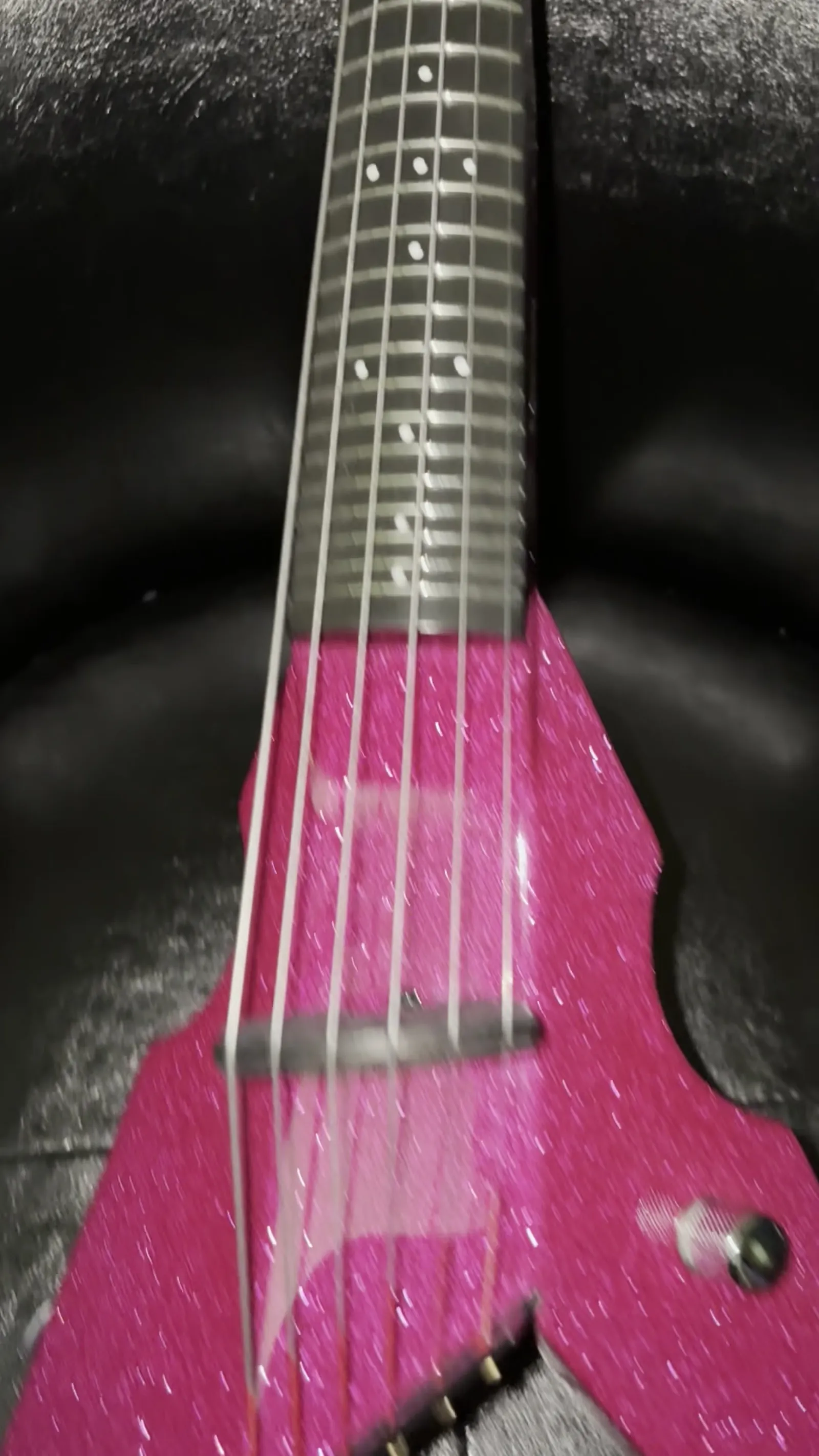 Close-up of the pink glitter Viper's six strings